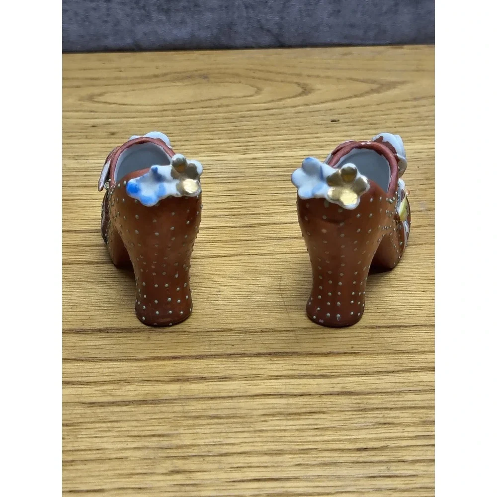 Vintage Set Porcelain Small High Heel Figurine Polka Dots Flowers Japan Planter